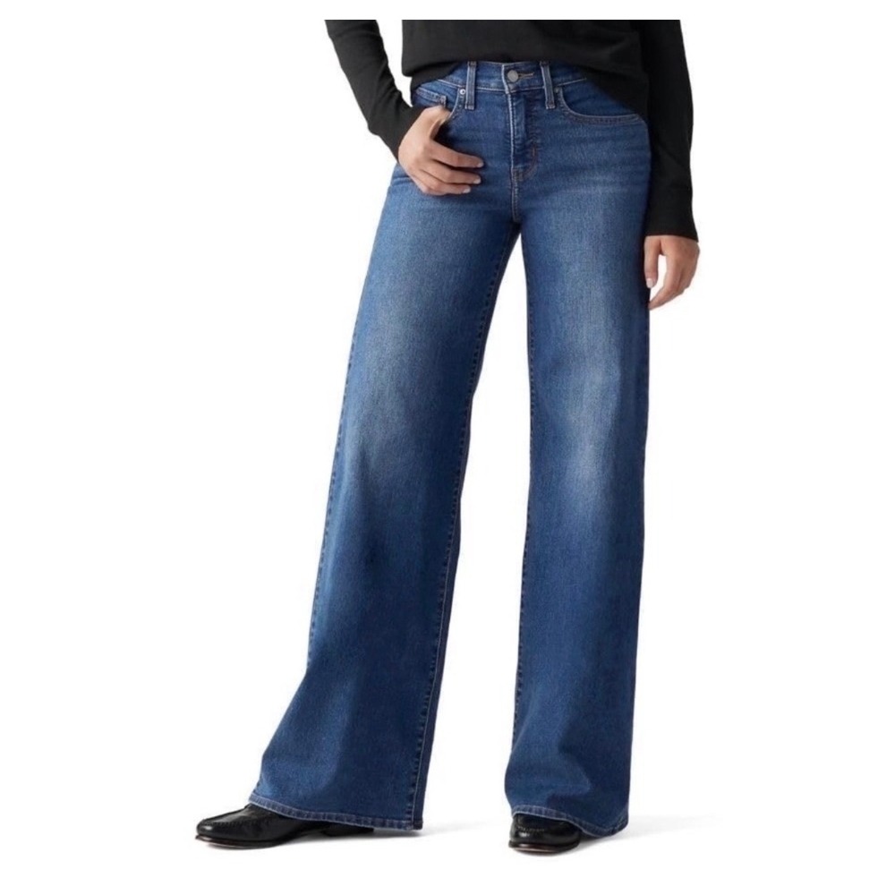 NWOT Levi's 318 Shaping Wide Leg Jeans Dark Wash 27x32 Mid Rise Denim‎